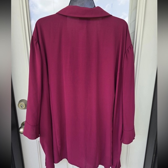 New Maggie Barnes Blouse Sz 5X Red Plus Ruffle Front Long Sleeve - Picture 11 of 13